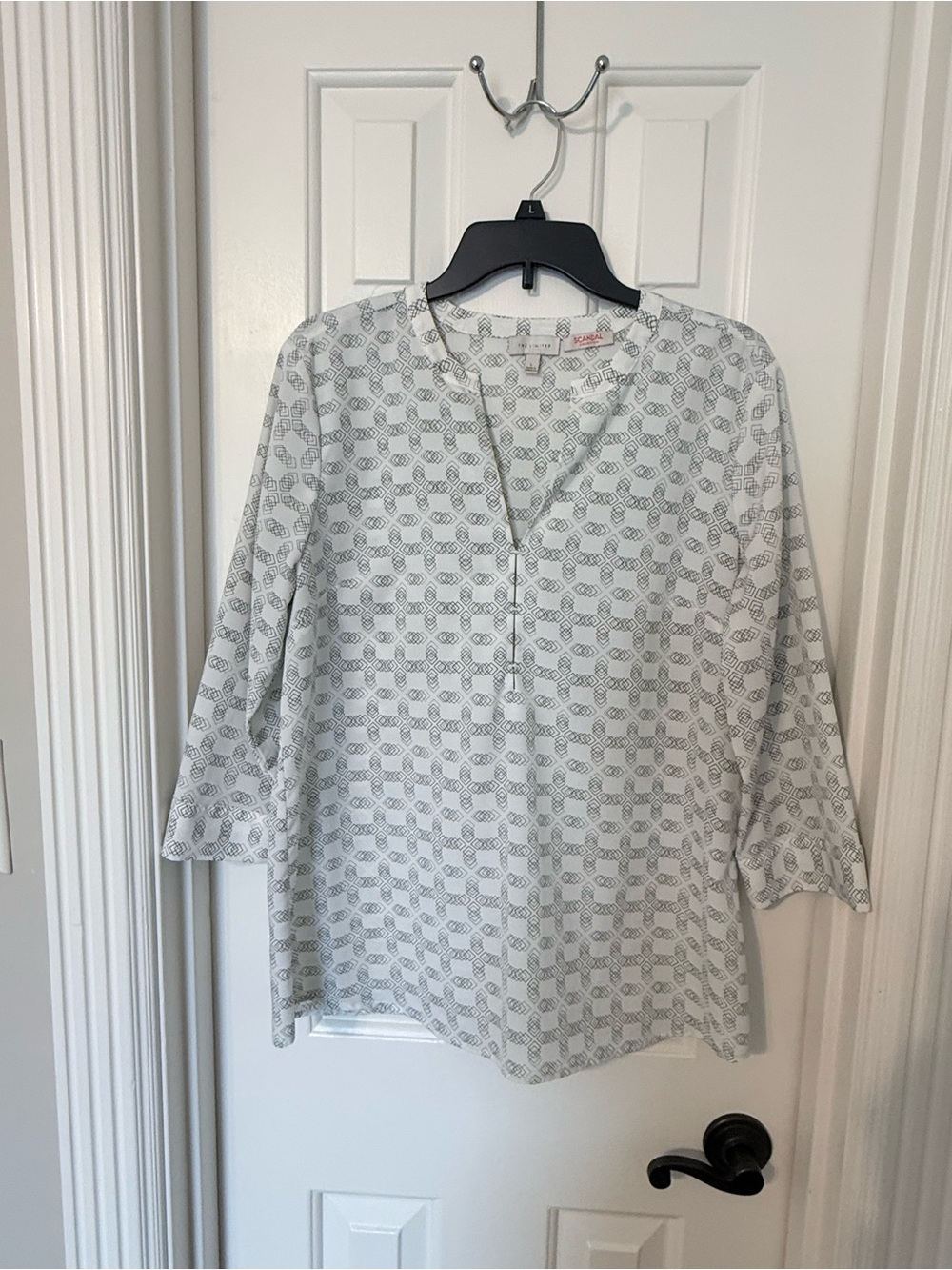 The Limited White & Gray Printed Split-Neck Tunic